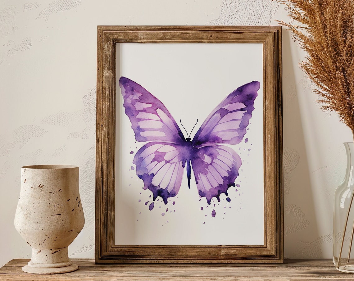 Purple Butterfly Splash Art Watercolor Bold Wing Decor Poster