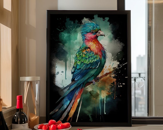 Quetzal Painting Wall Art Poster Gift Watercolor Colorful Animal Painting Illustration Nature Wall Art Home Decor Print