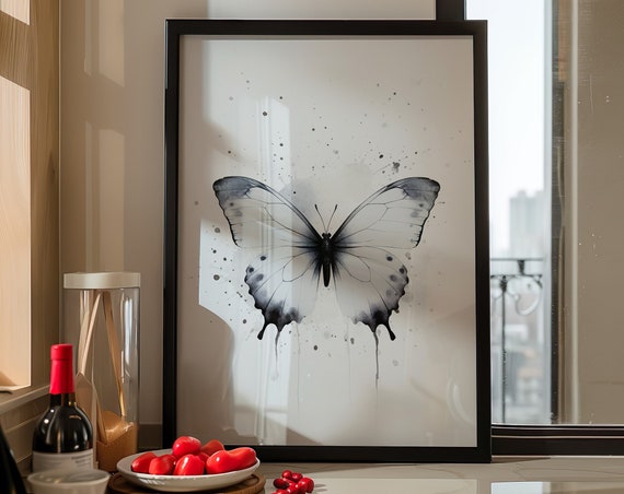 White Butterfly Wall Art Painting Poster Gift Watercolor Colorful Painting Illustration Nature Minimalist Decor Beach House