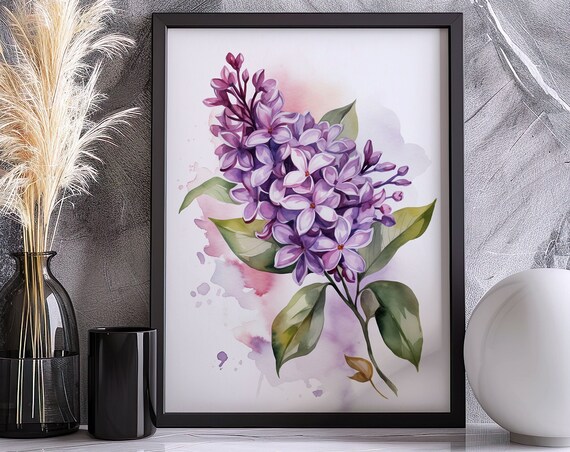 Lilac Blossom Cluster Pink Purple Watercolor Floral Art Poster