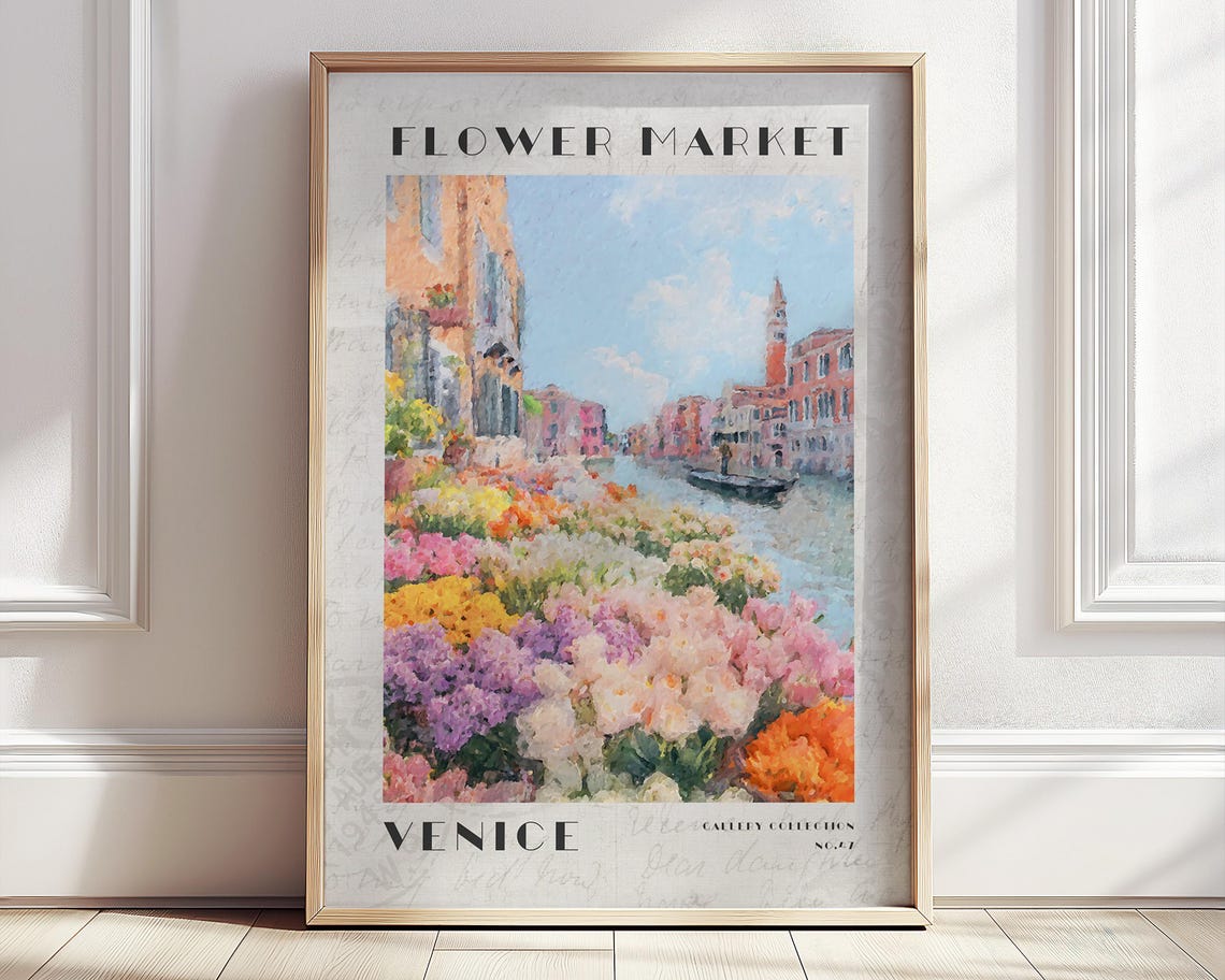Venice Flower Market Poster Pastel Italy Travel Print Modern Retro City Poster Colorful Wall Art Aesthetic Living Room Decor Home Gifts