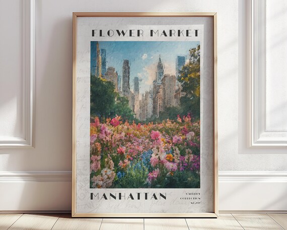 Manhattan Flower Market New York City Skyline Gallery Art Poster