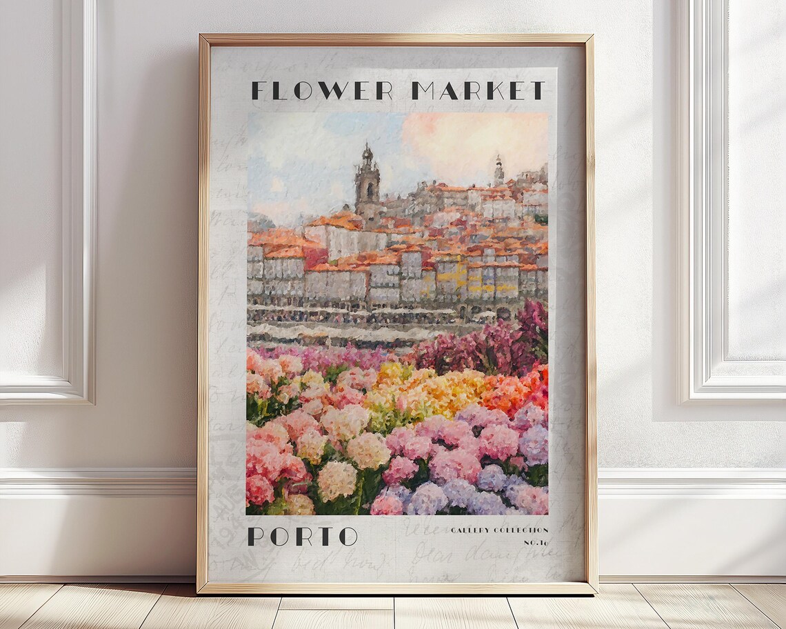 Porto Flower Market Rooftop Cityscape Colorful Travel Art Poster