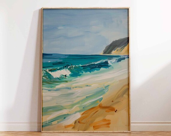 Beach Break Waves Surfer Silhouette Coastal Art Print Coastal Wall Decor