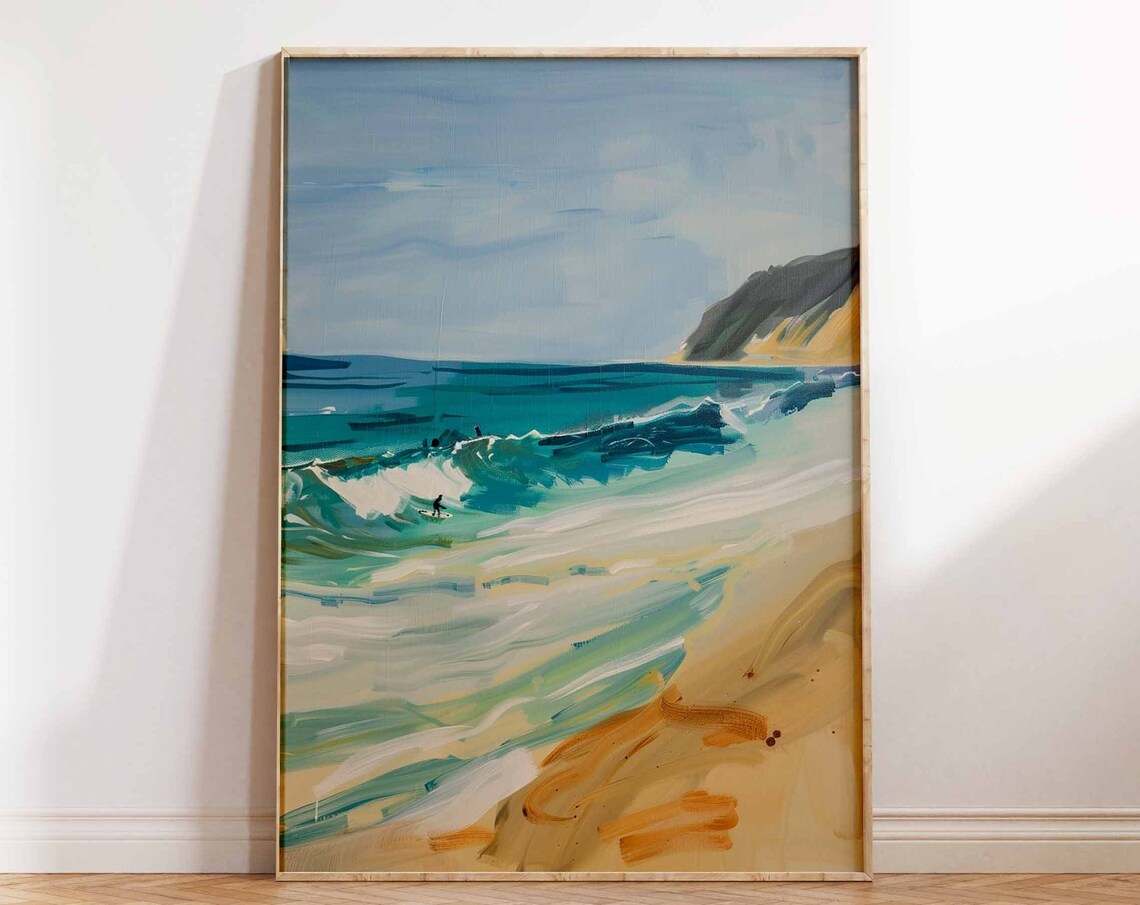 Beach Break Waves Surfer Silhouette Coastal Art Print Coastal Wall Decor