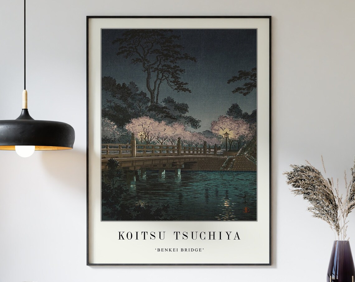Koitsu Tsuchiya Benkei Bridge Moonlit Japanese Woodblock Art Poster - Image 3