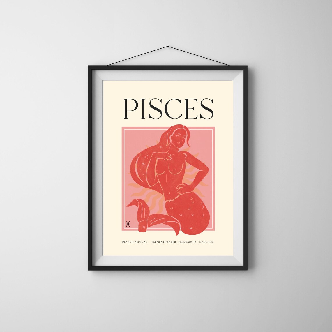 Pisces Zodiac Sign Bold Red Mermaid Woman Water Astrology Poster - Image 4