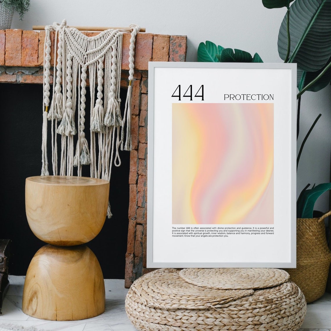 Angel Number 444 Protection Peach Aura Gradient Spiritual Poster - Image 2