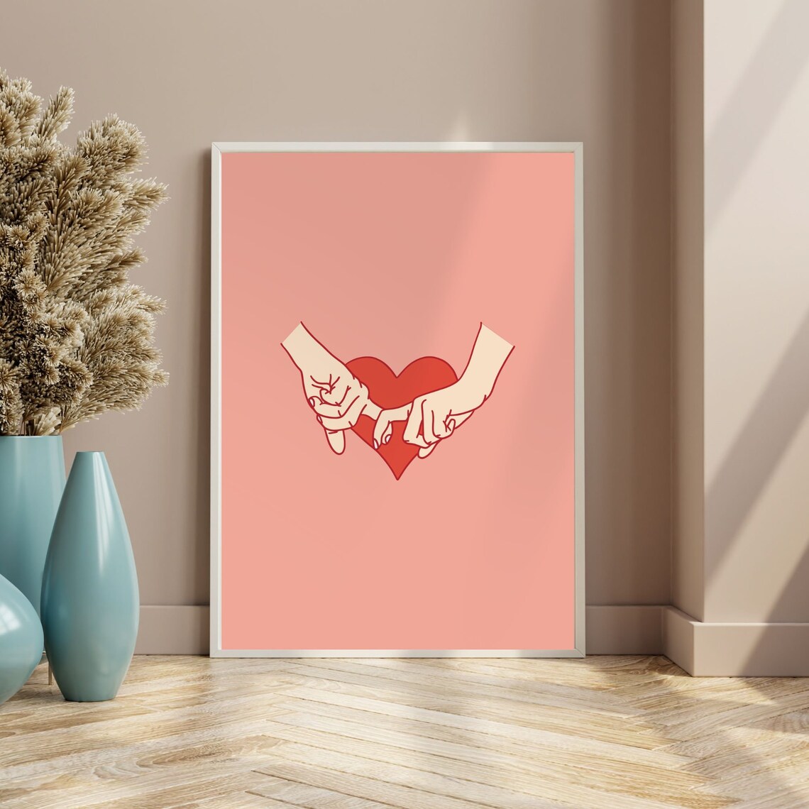Lovers Pinky Promise Hands Red Heart Coral Romantic Love Poster - Image 4