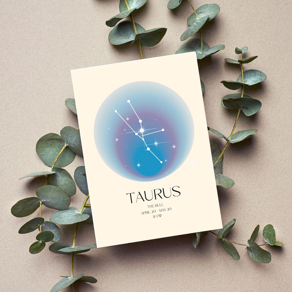 Taurus The Bull Zodiac Constellation Gradient Aura Circle Poster - Image 3