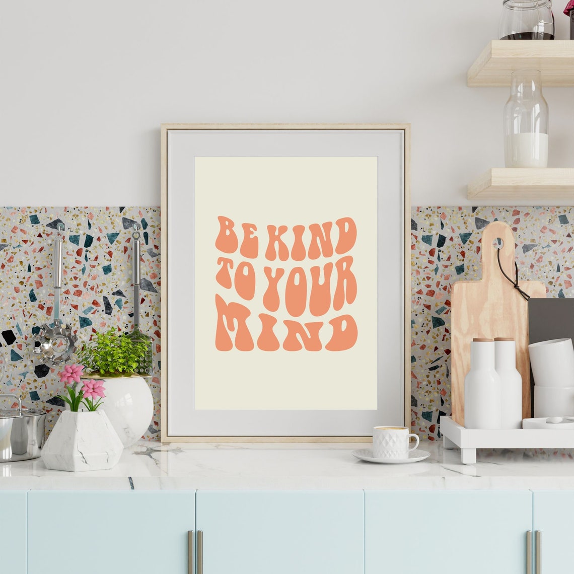 Be Kind To Your Mind Retro Typography Peach Mindfulness Poster - Image 4