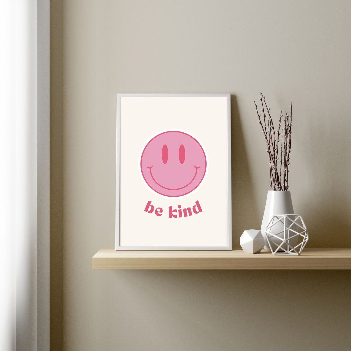 Cute Be Kind Pink Smiley Face Retro Motivational Quote Poster - Image 3