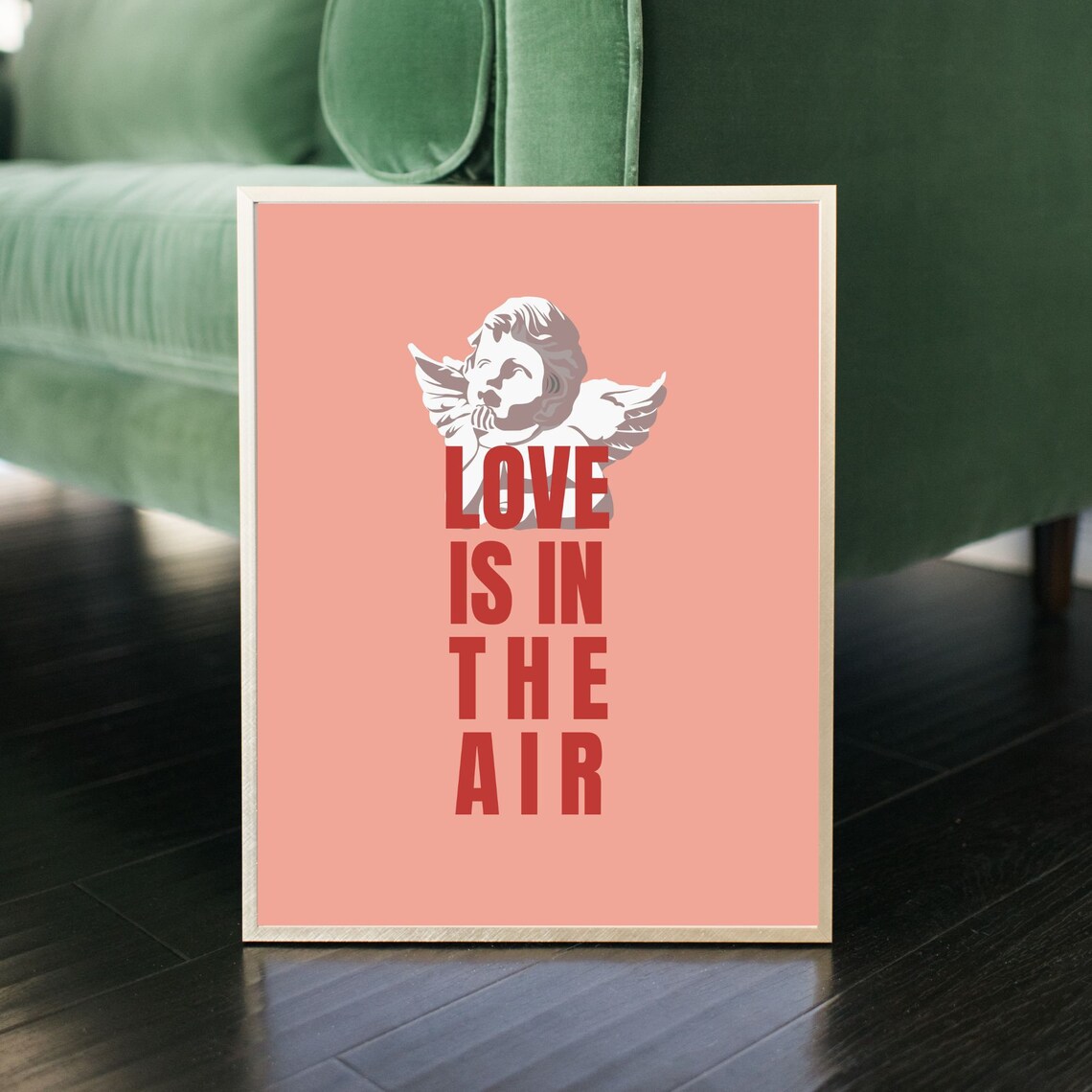 Love Is In The Air Cherub Coral Romantic Valentine Quote Poster