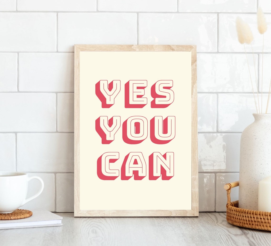 Yes You Can Red Retro 3D Typography Motivational Quote Poster