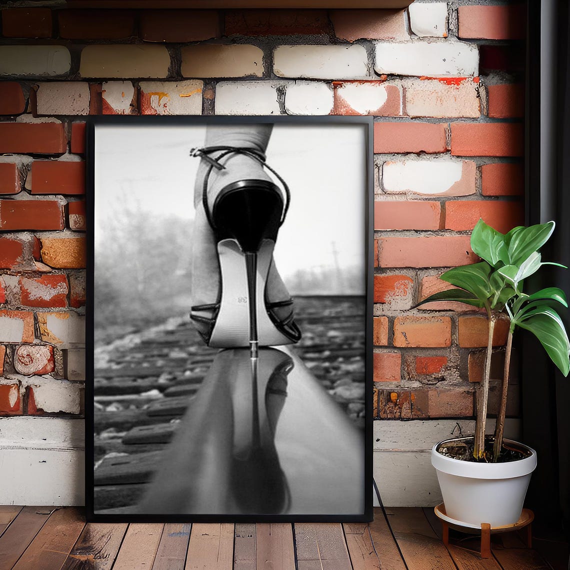 Black and White High Heel Stiletto on Tracks Bold Fashion Poster