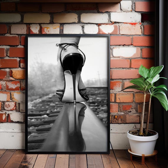 Black And White High Heel Canvas Print Fashion Photography Wall Art
