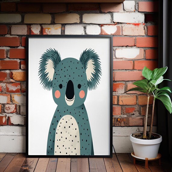 Adorable Teal Koala Cute Animal Nursery Kids Room Decor Print
