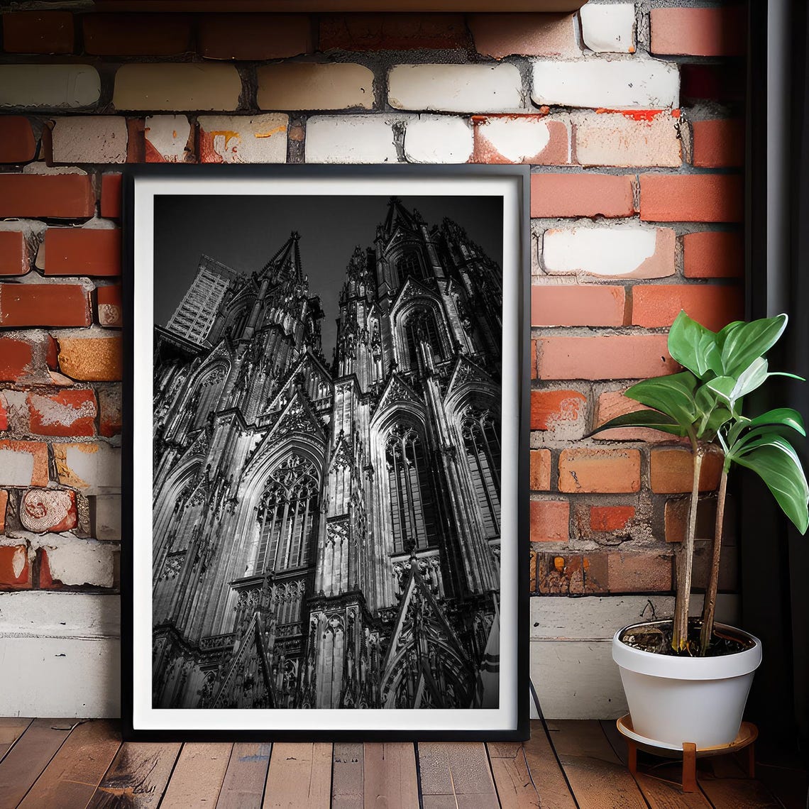 Gothic Cathedral Twin Spires Black and White Architecture Poster