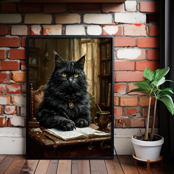 Mystical Black Cat Canvas Art Witchy Gothic Home Decor