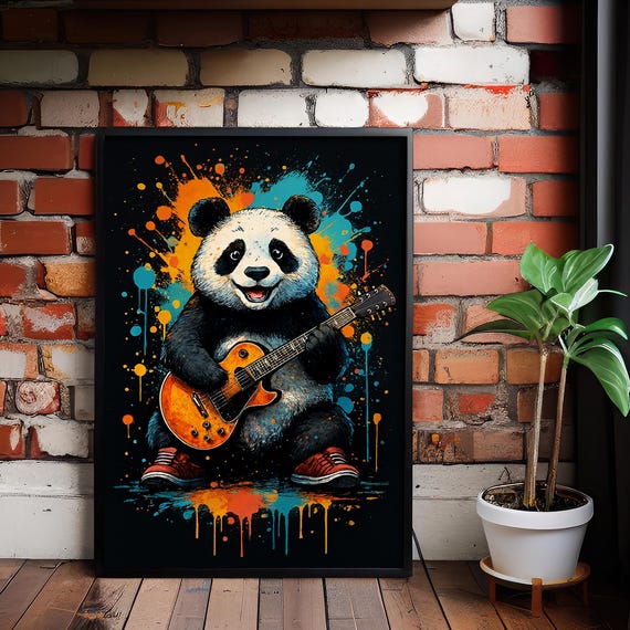 Rockstar Panda Wall Art Funny Guitar For Music Lovers Gift Decor