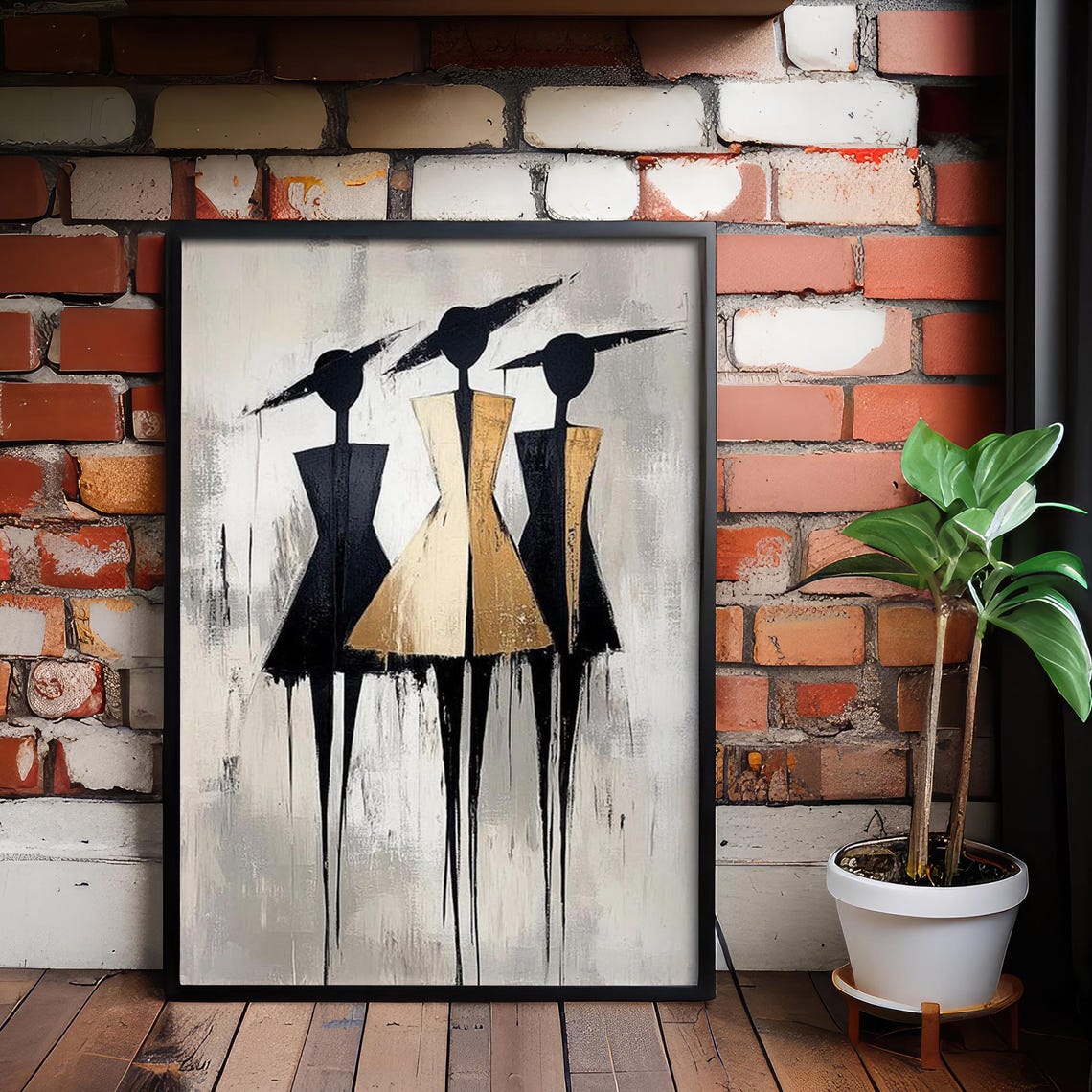 Abstract Black Gold Woman Silhouettes Drip Fashion Art Poster