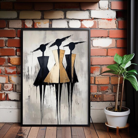 Abstract Woman Silhouette Art Gold Black Fashion Print On Canvas