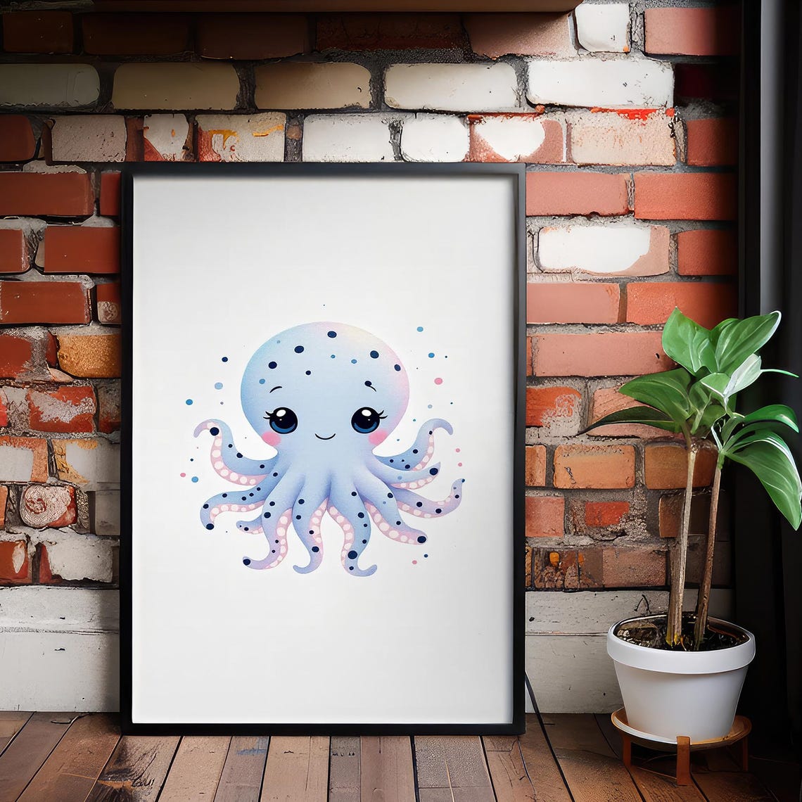 Smiling Baby Octopus Pastel Watercolor Sea Animal Nursery Poster