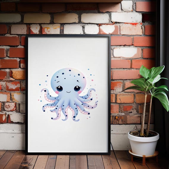 Newborn Ocean Octopus Cute Pastel Sea Animal Print Nursery Wall Art For Baby Room Or Shower Gift