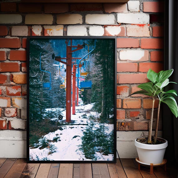 Ski Lift Winter Canvas Print Snowy Mountain Wall Art