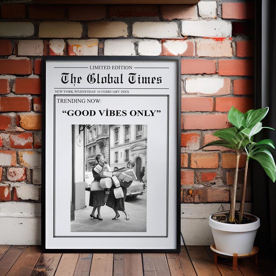 Customizable Newspaper Style Friendship Print Modern Girly Room Decor