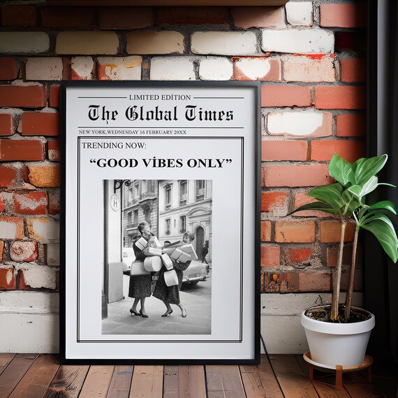 Good Vibes Only Retro Newspaper Style Girls Shopping Day Poster
