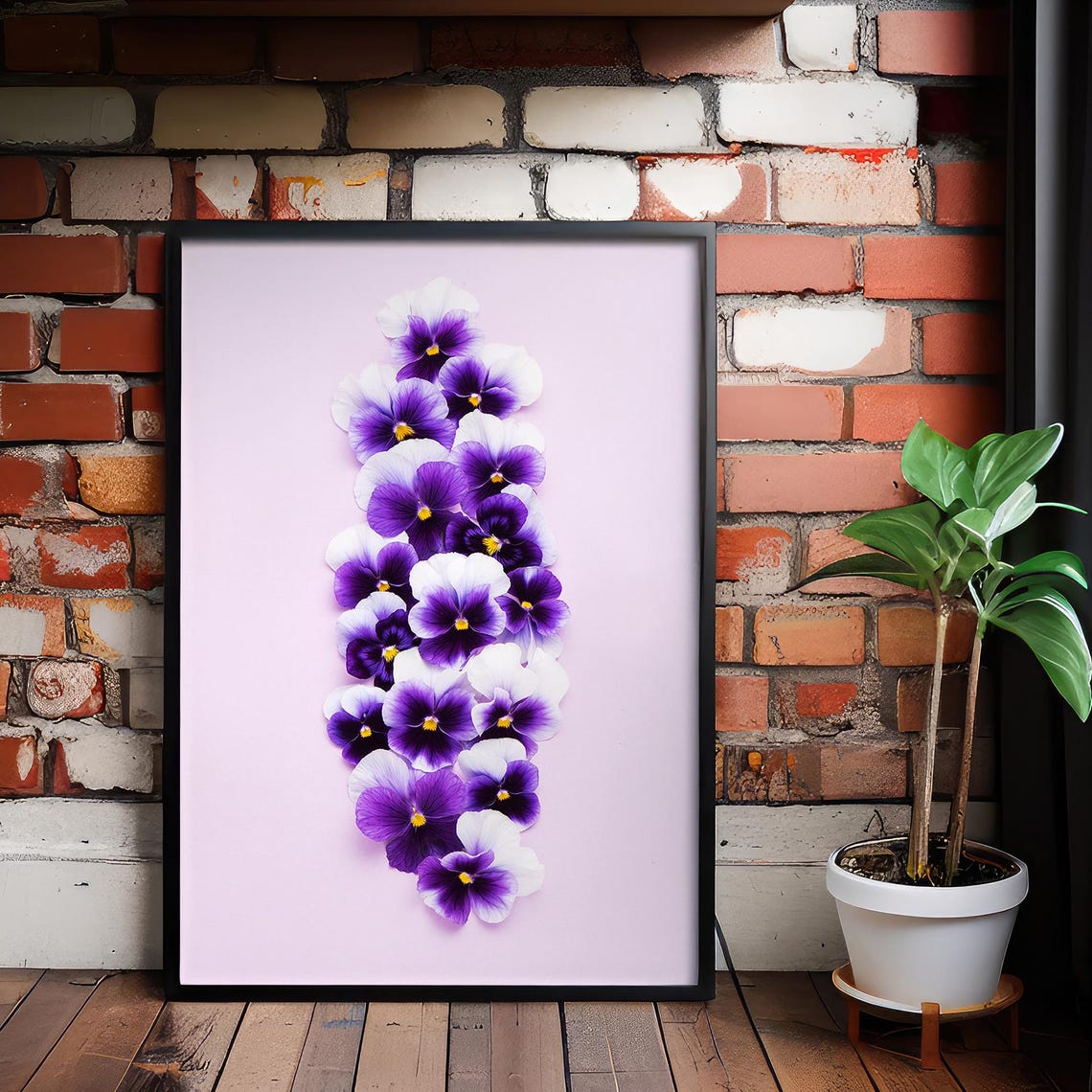 Purple Pansy Flowers On Pink Background Botanical Floral Art Poster
