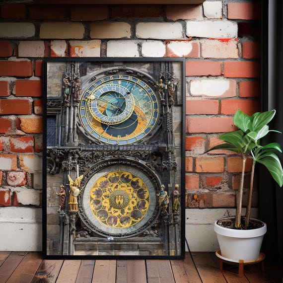 Prague Astronomical Clock Canvas Print Gothic Zodiac Art Medieval Decor