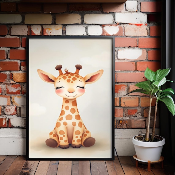 Cute Baby Giraffe Pastel Nursery Kids Room Animal Portrait Poster