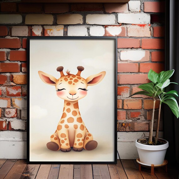 Giraffe Nursery Art Whimsical Pastel Animal Print Kids Room Decor