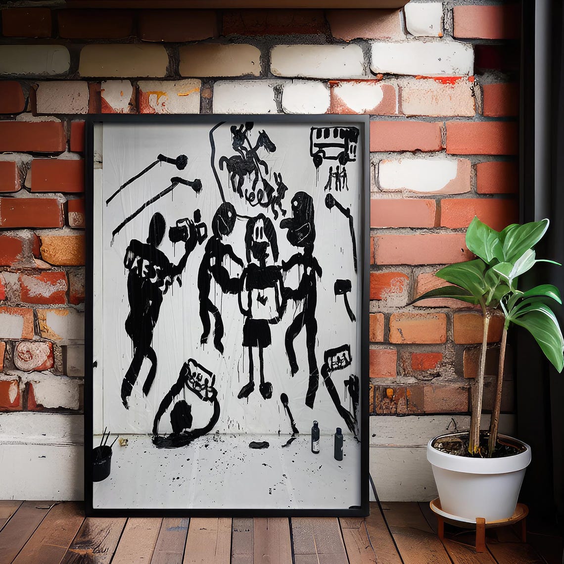 Black Ink Protest Crowd Street Art Raw Graffiti Style Wall Poster