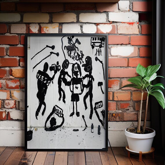 Black Ink Protest Crowd Street Art Raw Graffiti Style Wall Poster