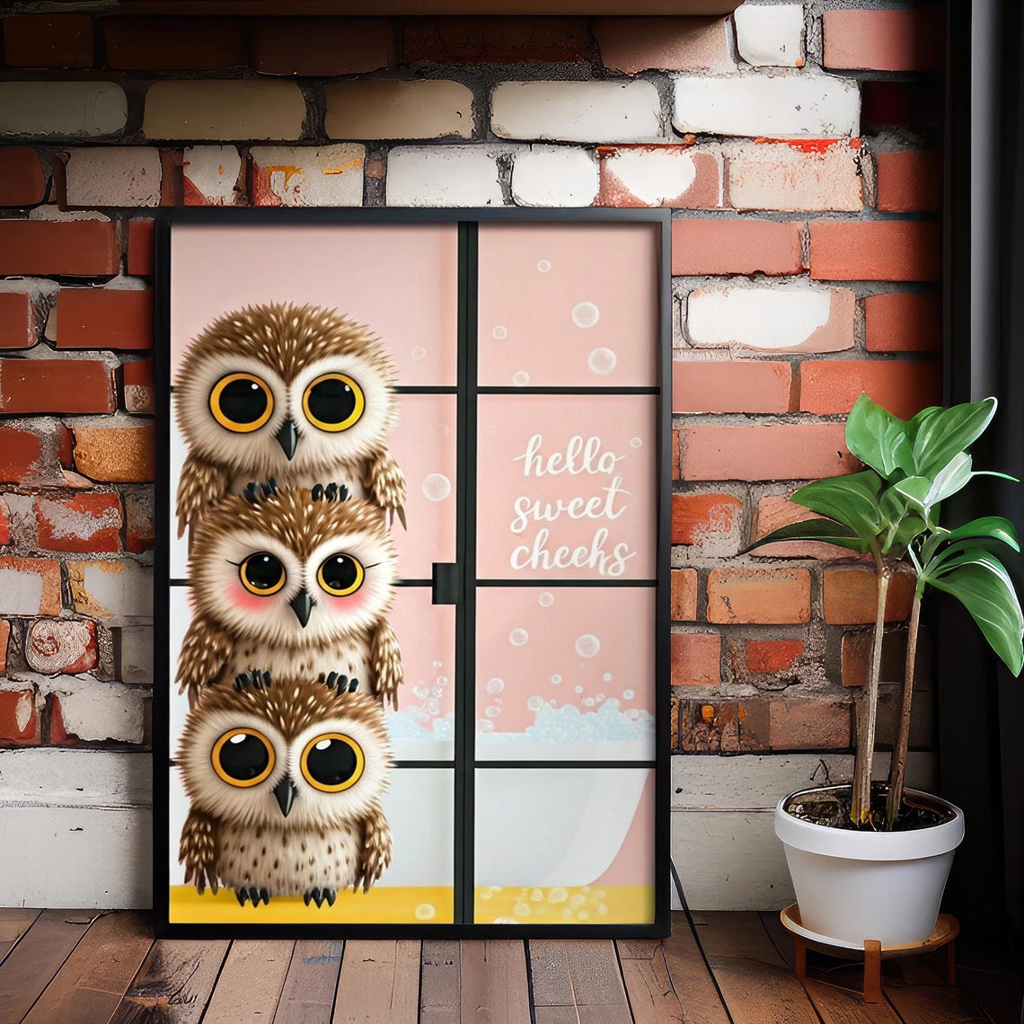 Bathroom Owl Wall Art Funny Whimsical Decor Ready To Hang