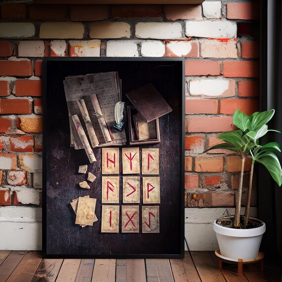 Ancient Rune Magic Print Dark Academia Wall Art Mystical Parchment Poster Witchy Symbol Decor Occult Scroll Photography