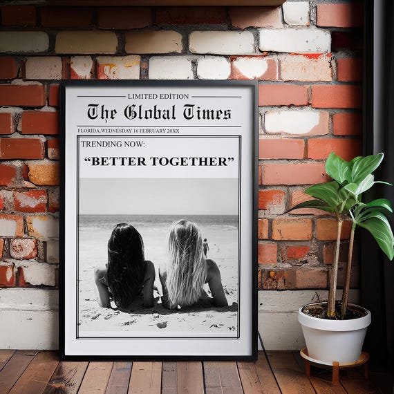 Customizable Newspaper Style Friendship Print Modern Girly Room Decor