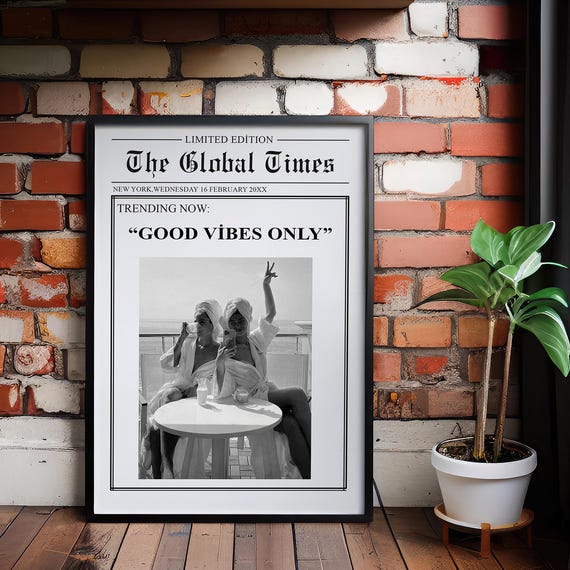 Customizable Newspaper Style Friendship Print Modern Girly Room Decor