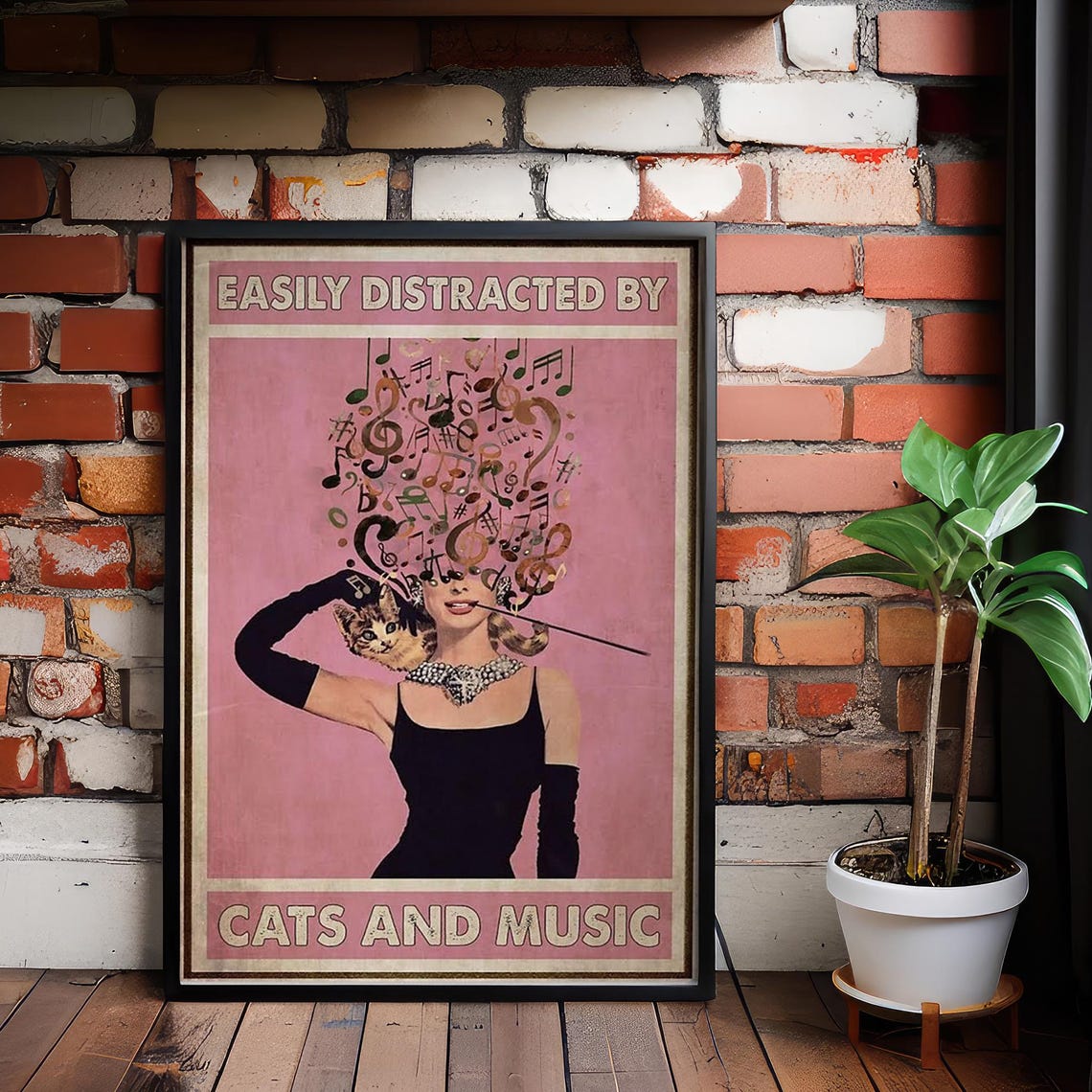 Funny Cat Music Poster Vintage Style Canvas Wall Art