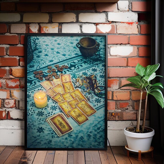 Tarot Cards Ritual Table Photography Witchy Boho Mystical Poster