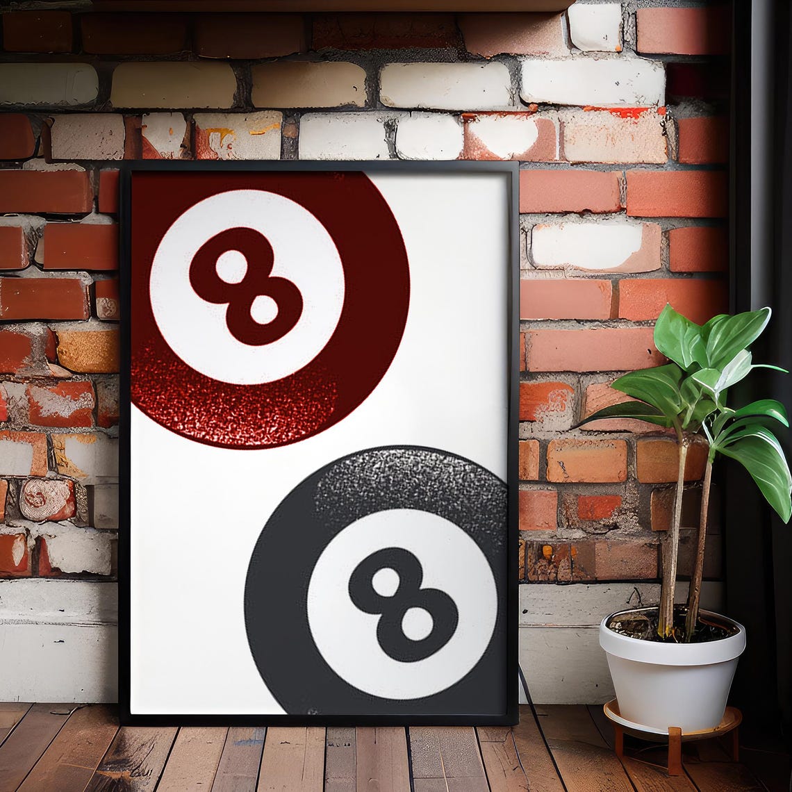Red and Black 8 Ball Billiard Balls Retro Pop Art Game Room Poster