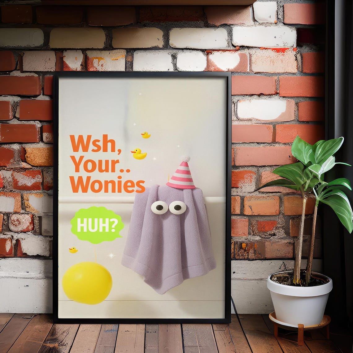Googly Eyed Ghost Towel Huh Funny Rubber Duck Bathroom Poster