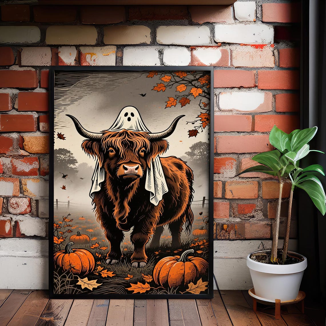 Highland Cow Canvas Print Halloween Wall Art