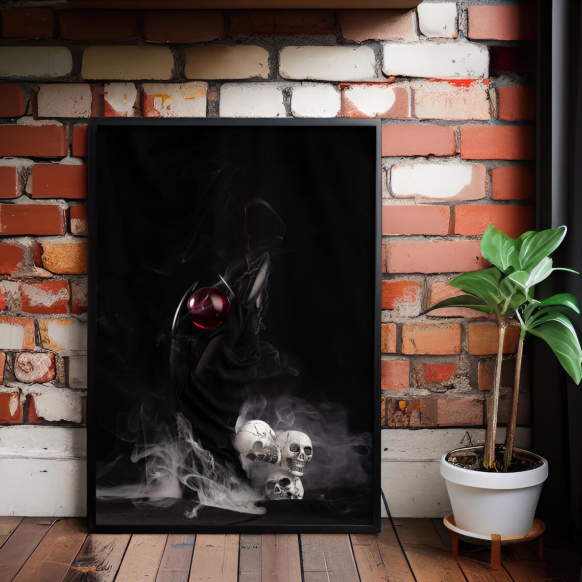 Gothic Skull Red Crystal Orb Wisps Of Smoke Dark Occult Art Poster