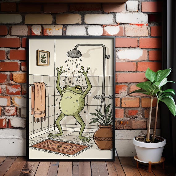 Frog Bathroom Art Print Funny Quirky Animal Illustration