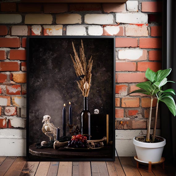 Dark Academia Still Life Canvas Art Gothic Candle Skull Harvest Decor