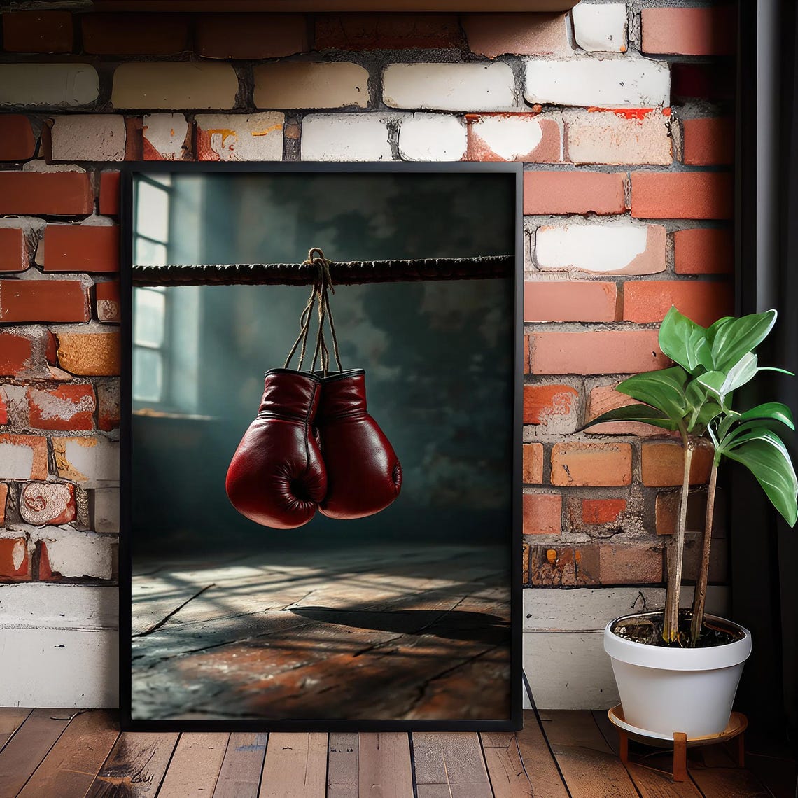 Red Boxing Gloves Hanging Moody Gym Vintage Sports Wall Poster